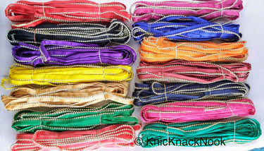 Satin Lace Trim Ribbon With Silver Gold Bead Piping, 13 Variations, Approx. 11 mm wide